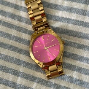 Michael Kors Gold-Tone Bracelet Watch with Pink Dial